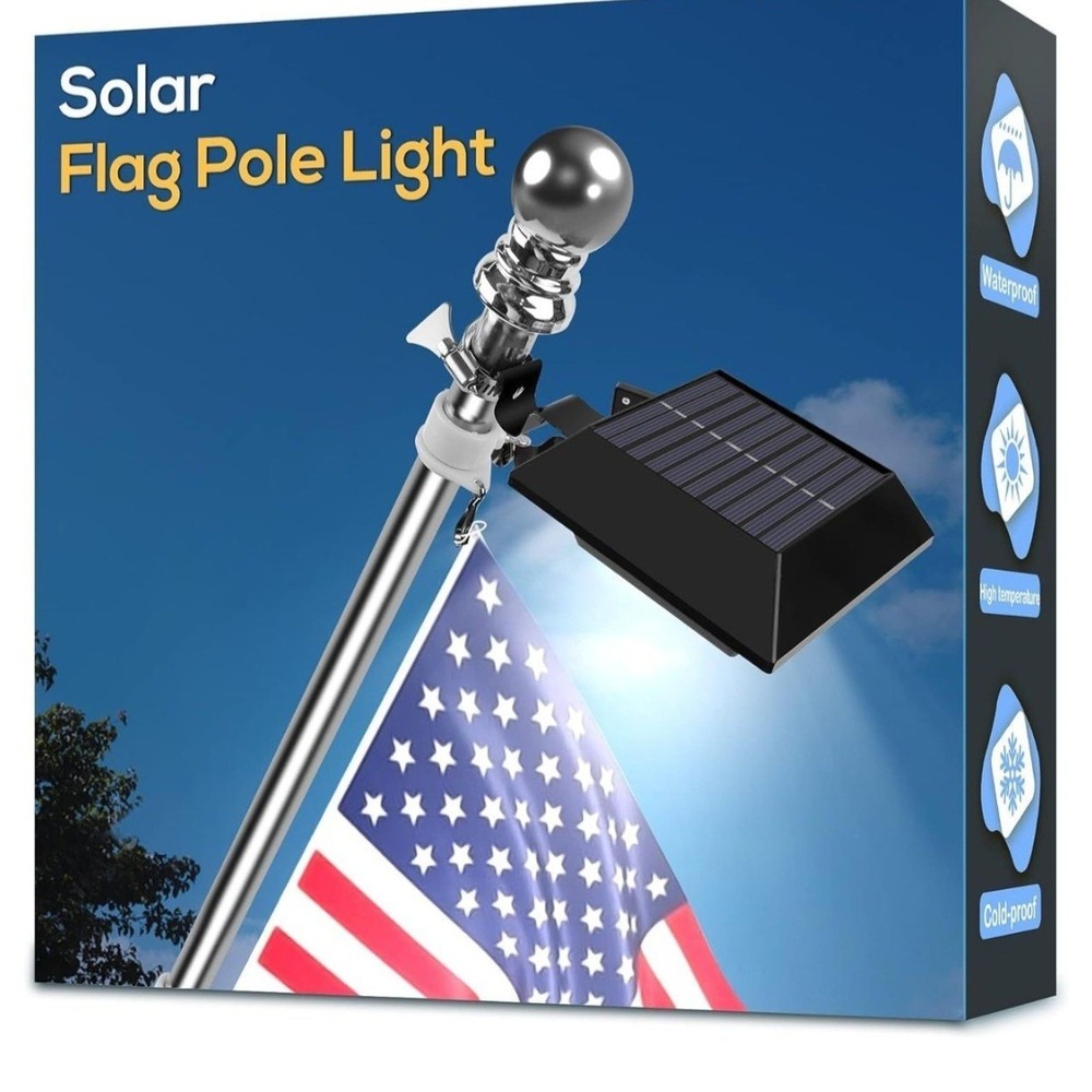Solar Flag Pole Light, Bright White 6000K Flagpole Light Upgrade Solar Powered f